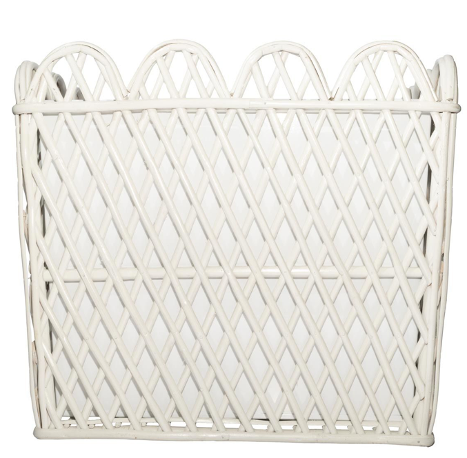 Square White Rattan Scalloped Planter