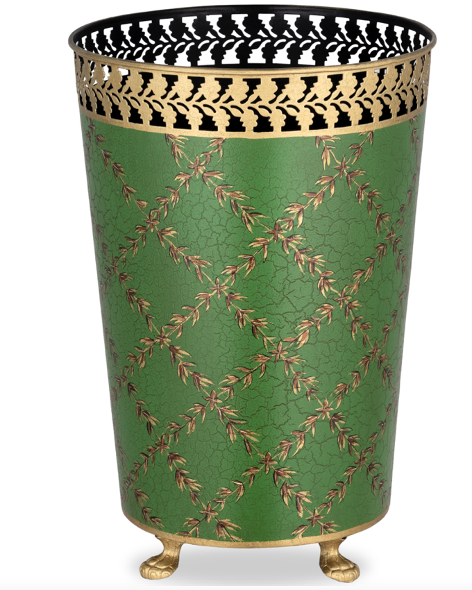 MOSS GREEN & GOLD LEAF Wastepaper Basket