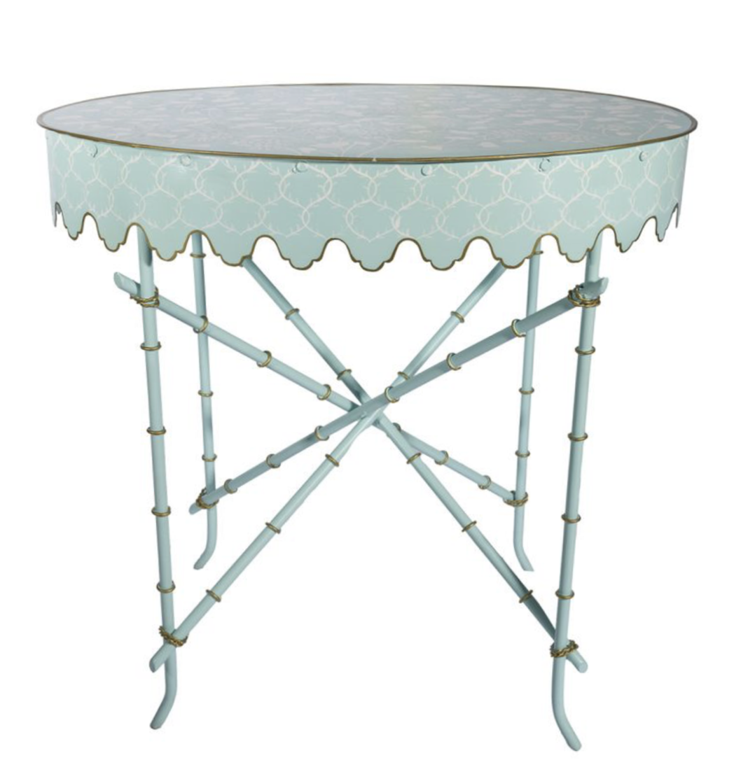 Aqua & White Trellis Scalloped Table