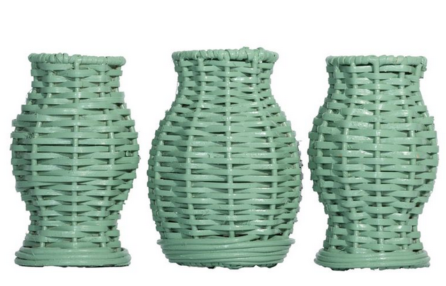 Set of 3 Mini Spring Green Wicker Vases