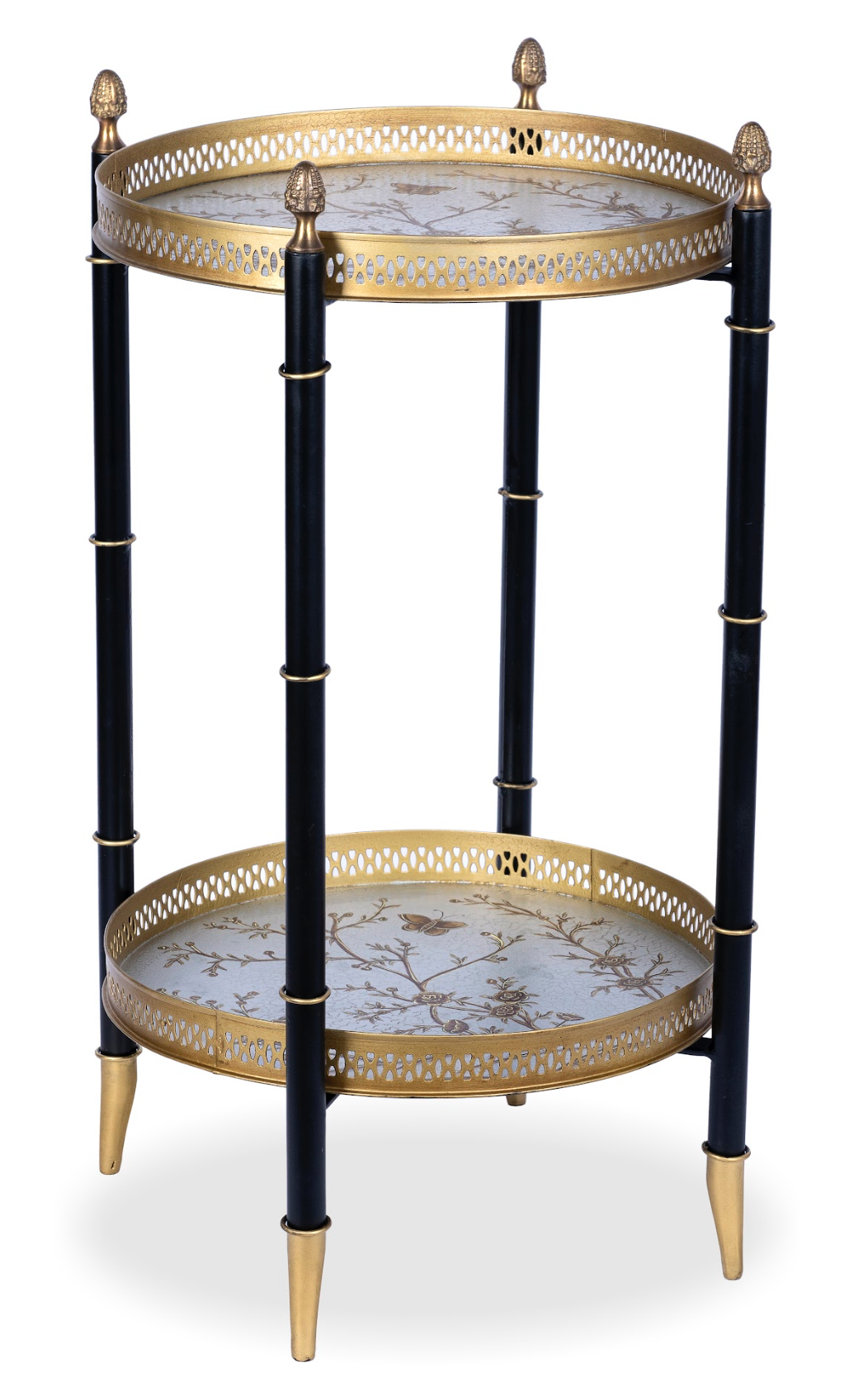 PEWTER & BLACK  ROUND TWO TIER SHELF TABLE