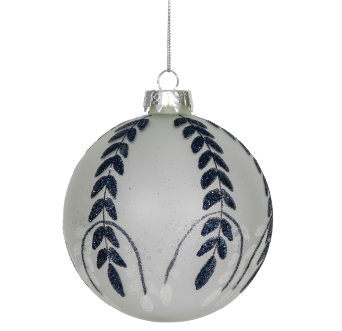 Sparkle Navy Leaf Ball Ornament