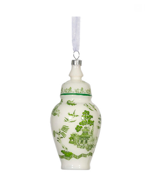 Green & White Pagoda Scene Jar Ornament