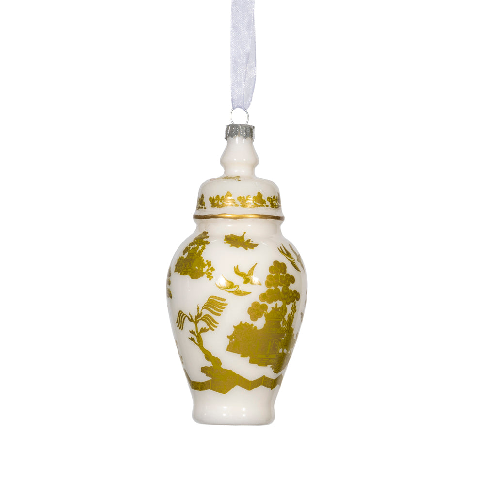 Gold & White Pagoda Scene Jar Ornament