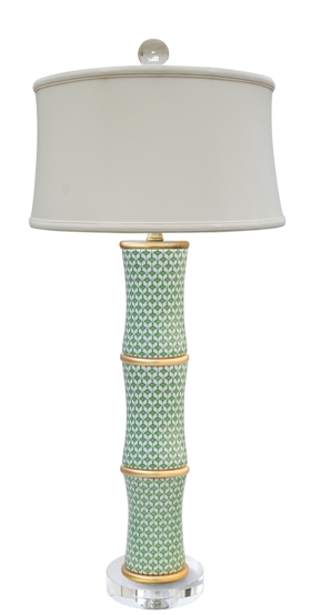 Green & White Fish Scale Bamboo Lamp