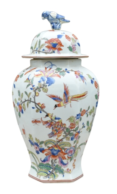 Multi Color Bird & Floral Jar