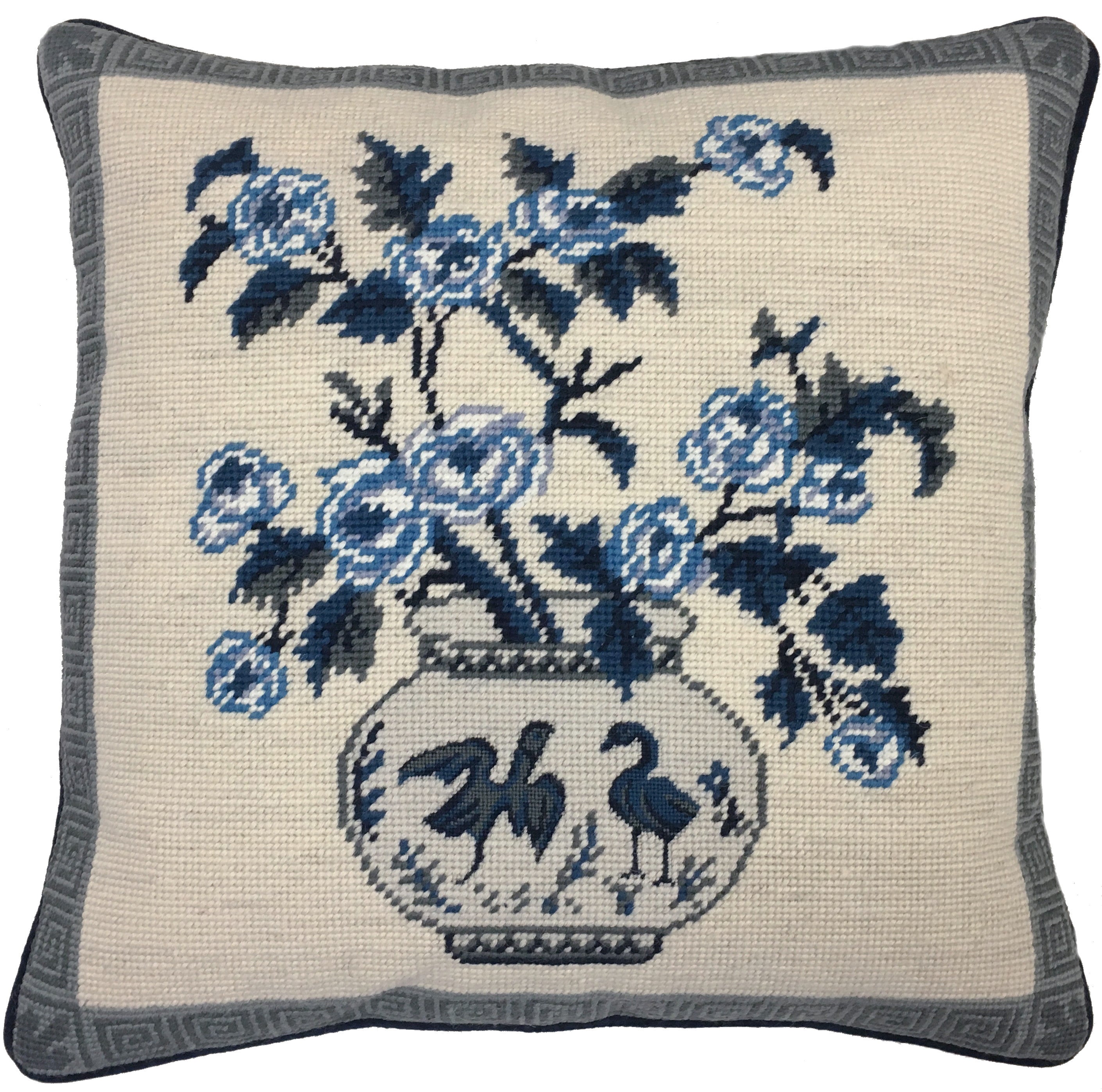 Floral Embroidery Blue & White Pillow 1