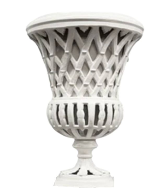 Soft White 16" Lattice Urn in Cast Aluminum