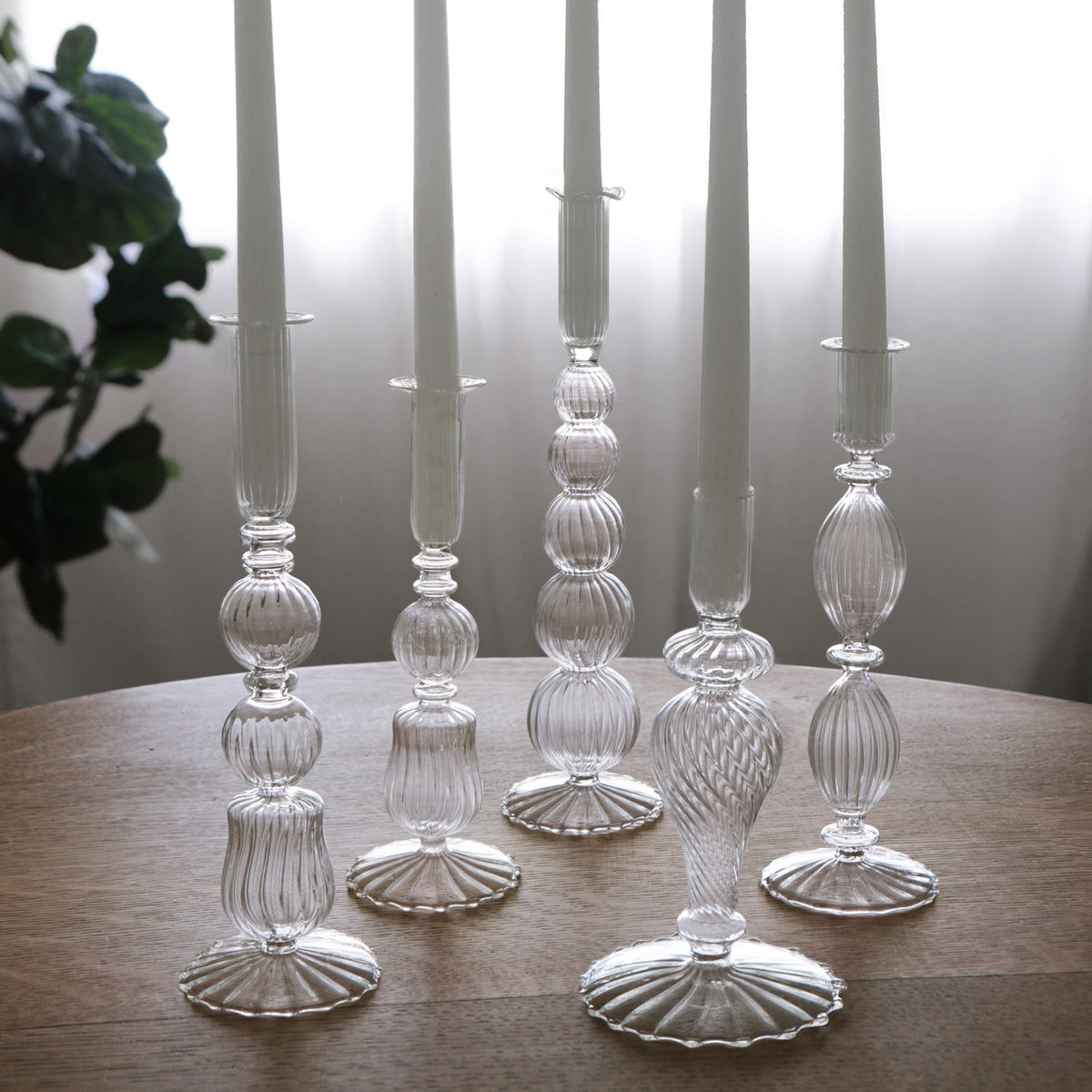 GLASS Cambridge Daphne 8.5" Candlestick Holder Set of 2 (Clear)