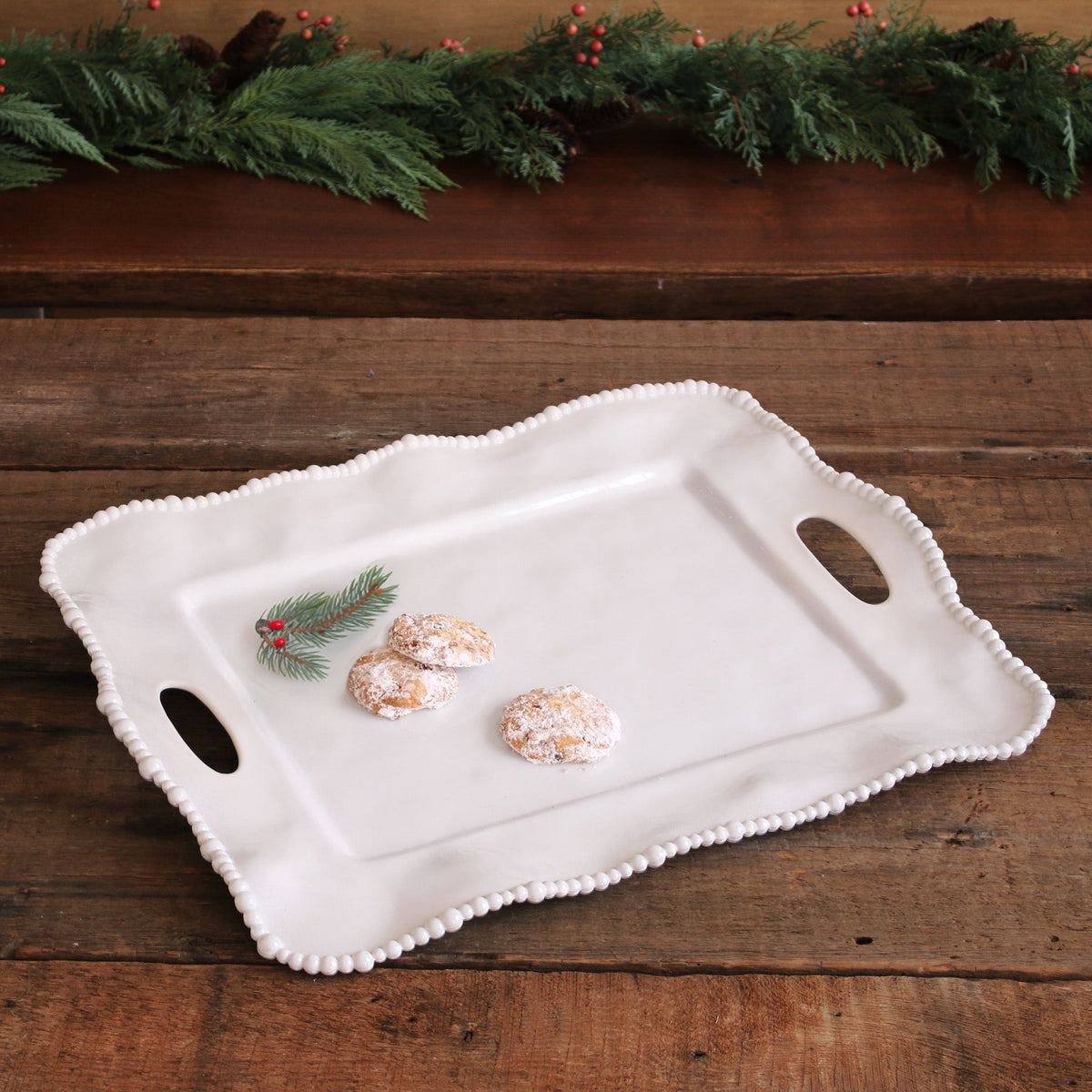 VIDA Alegria Rectangular Tray with Handles (White)
