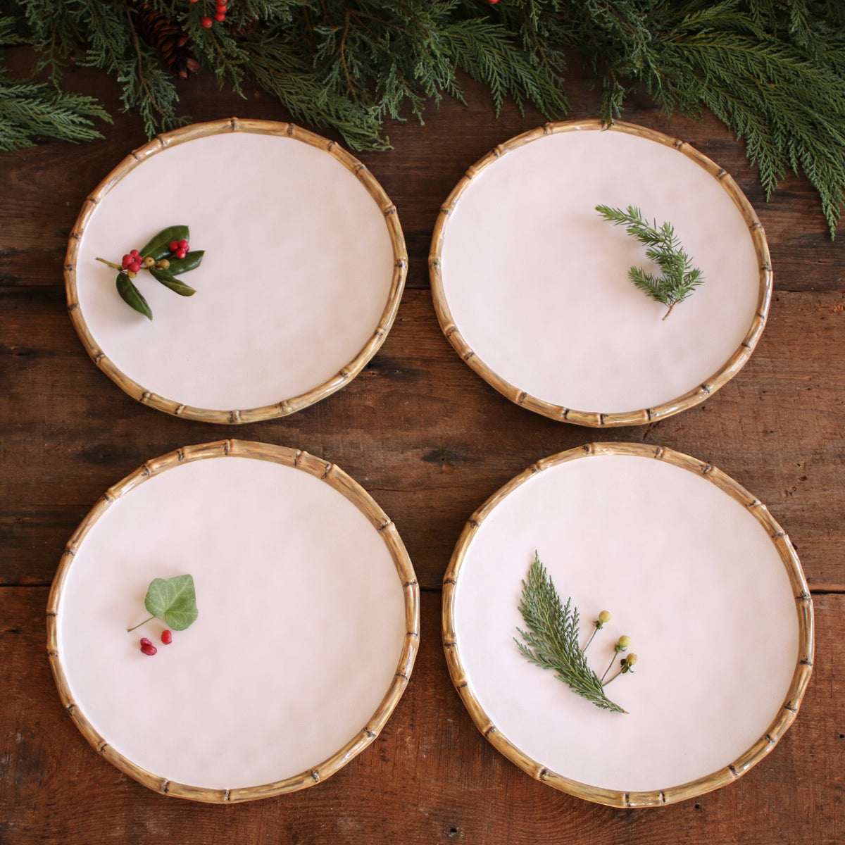 VIDA Bamboo Dinner Plate Set of 4 (White and Natural)