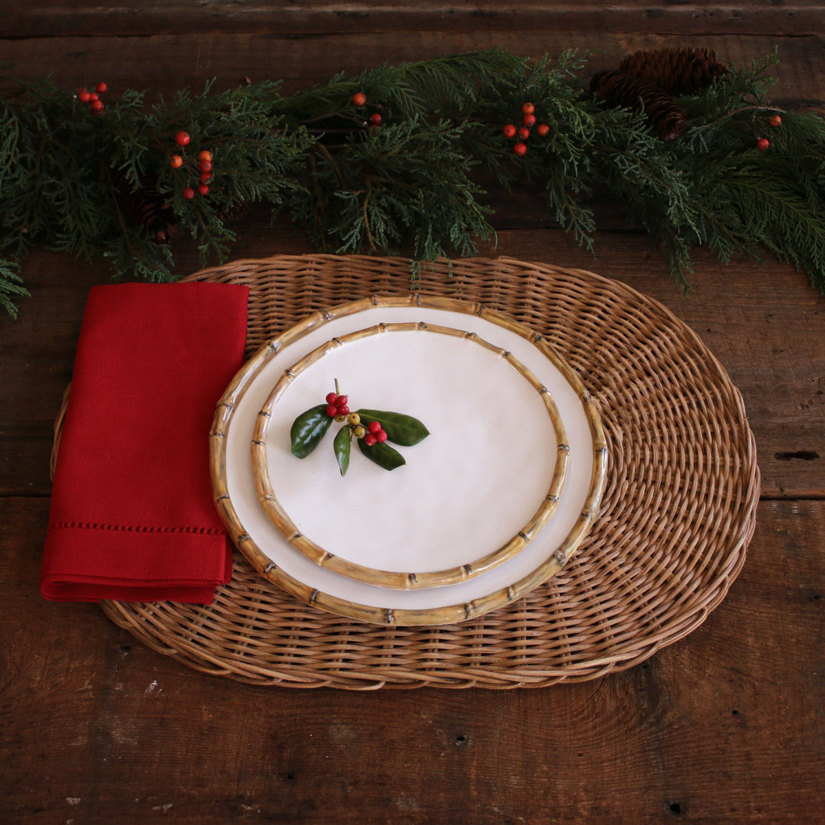 VIDA Bamboo Salad Plate Set of 4 (White and Natural)