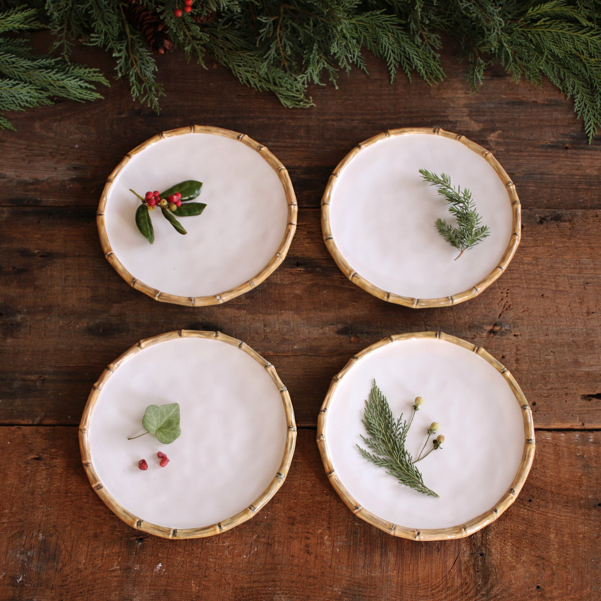 VIDA Bamboo Salad Plate Set of 4 (White and Natural)
