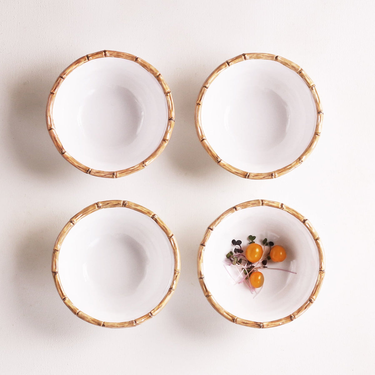 VIDA Bamboo Cereal Bowl Set of 4 (White and Natural)