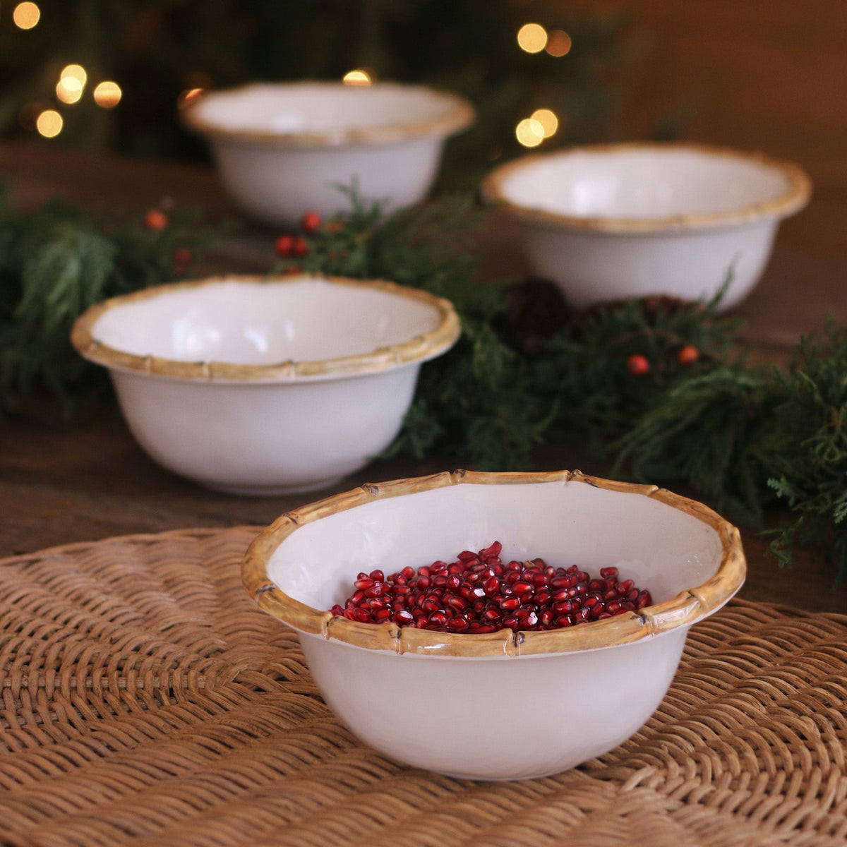 VIDA Bamboo Cereal Bowl Set of 4 (White and Natural)