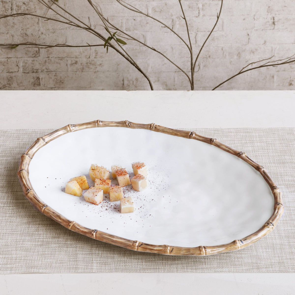 VIDA Bamboo Large Oval Platter (White and Natural)