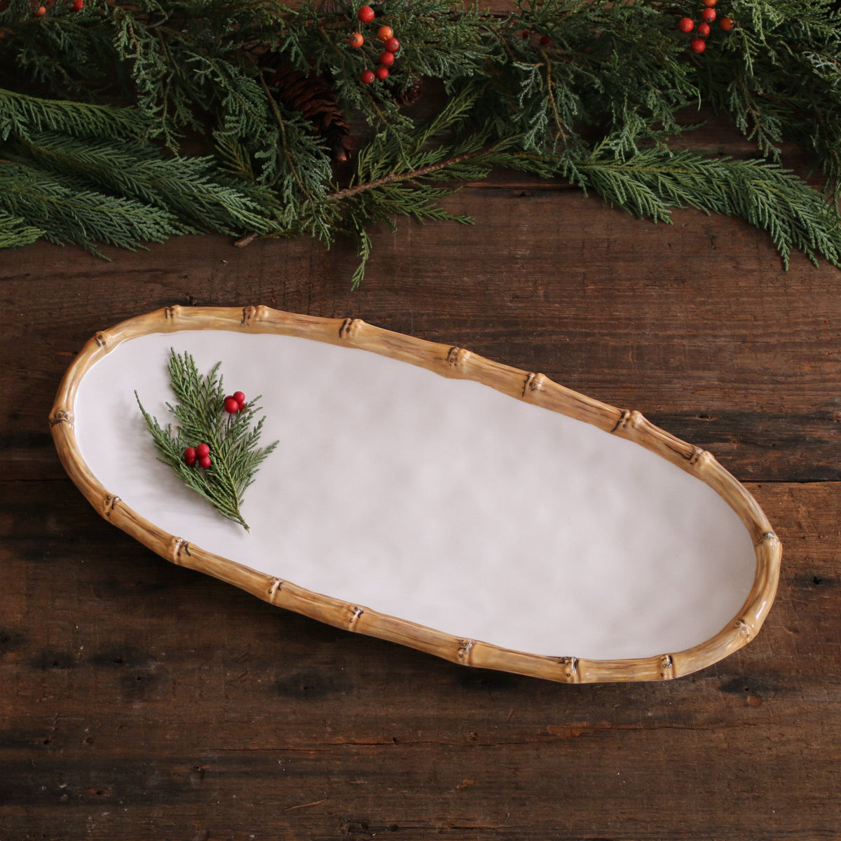VIDA Bamboo Medium Oval Platter (White and Natural)