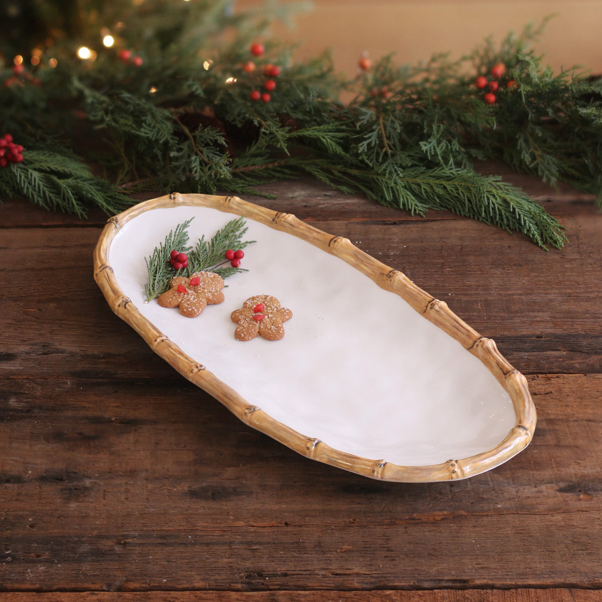VIDA Bamboo Medium Oval Platter (White and Natural)