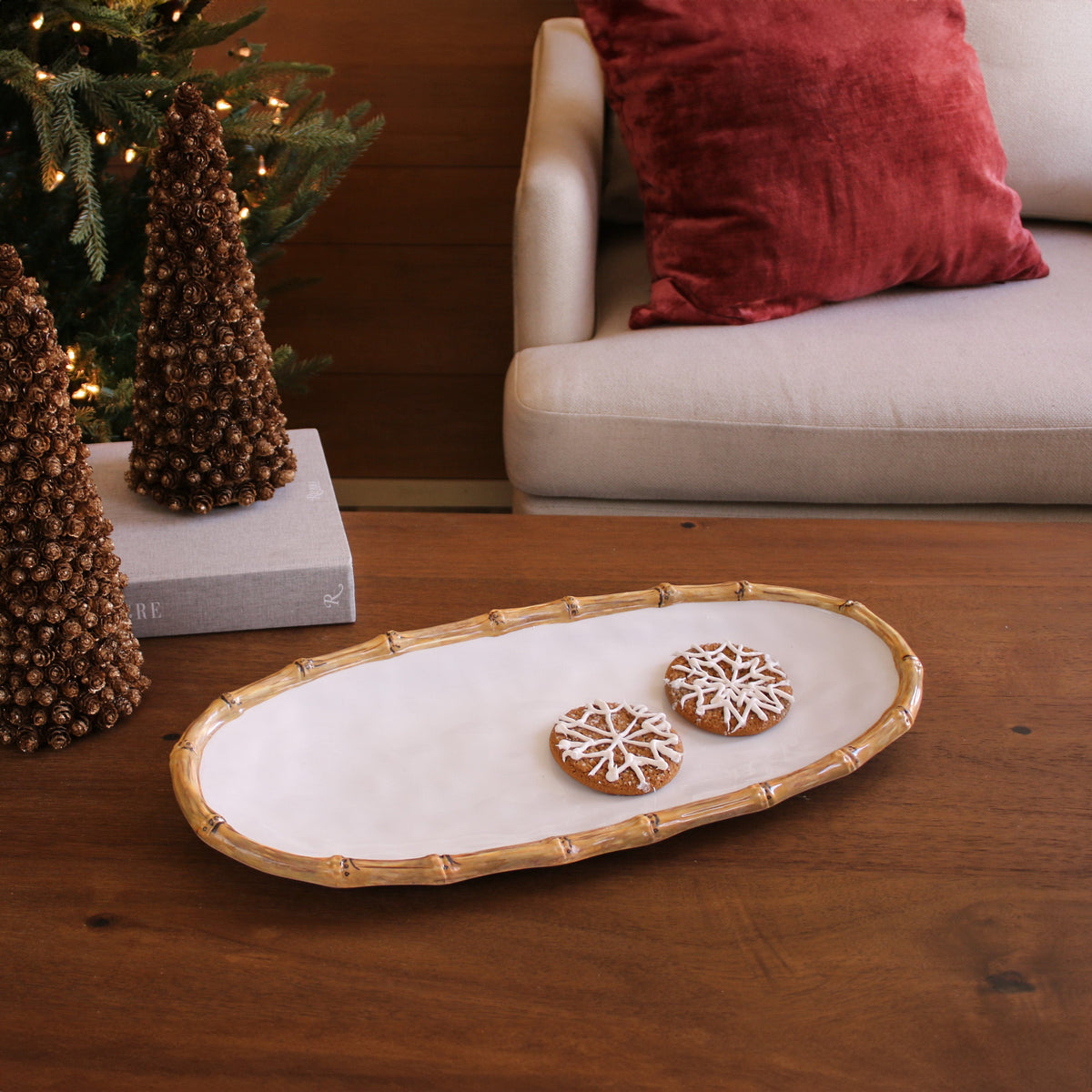 VIDA Bamboo Medium Oval Platter (White and Natural)