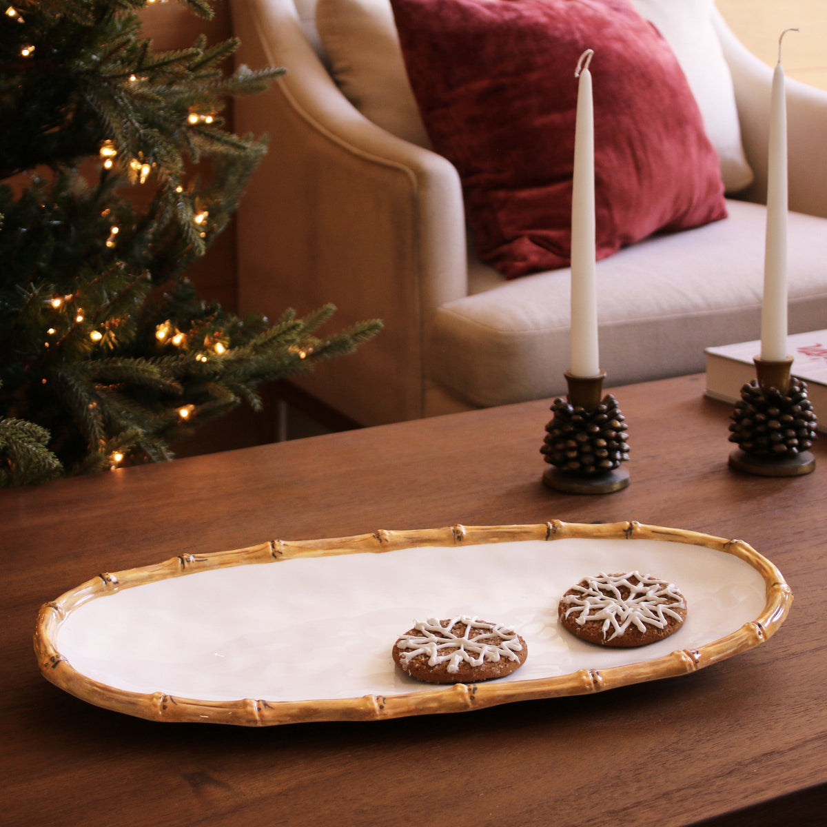 VIDA Bamboo Medium Oval Platter (White and Natural)