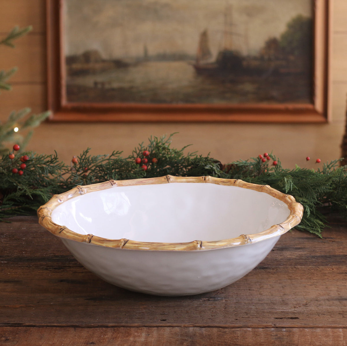 VIDA Bamboo Large Salad Bowl (White and Natural)
