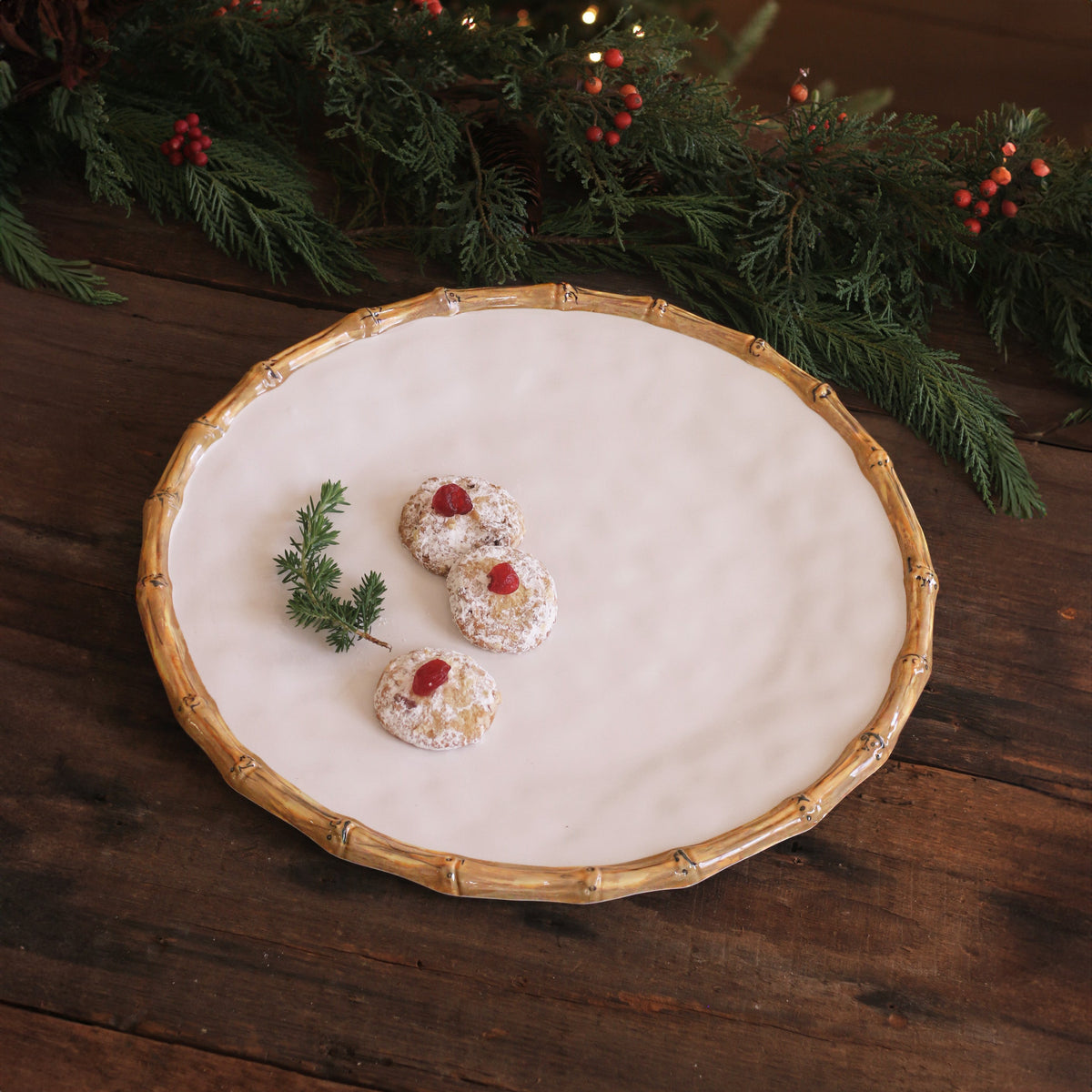 VIDA Bamboo Round Platter (White and Natural)
