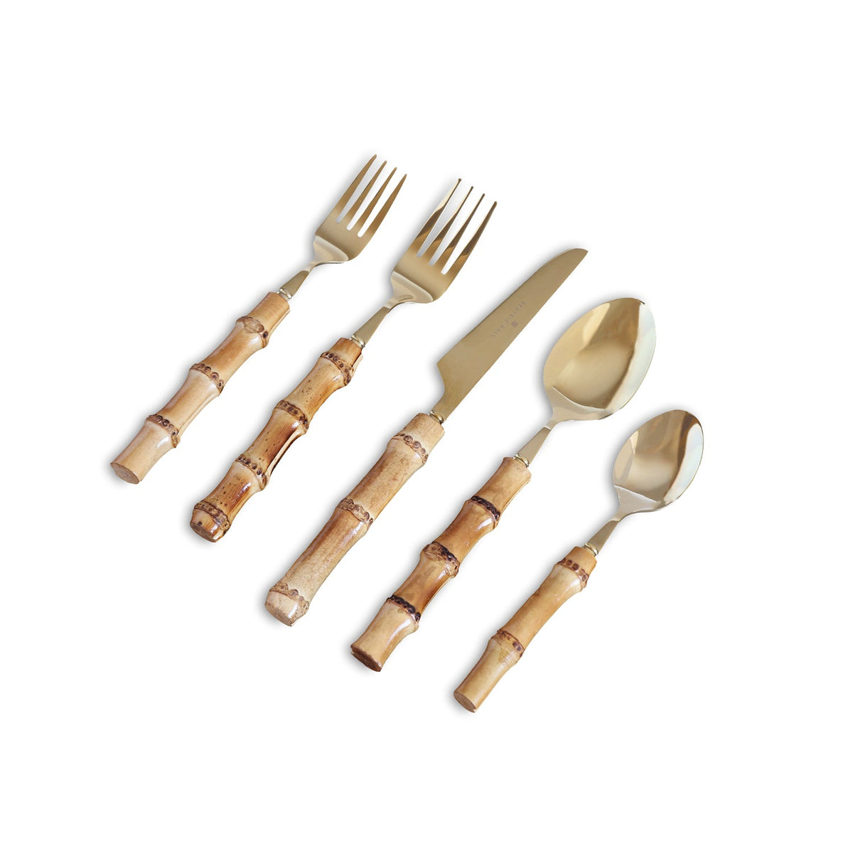 VIDA Bamboo Flatware Set of 5 (Gold and Natural)