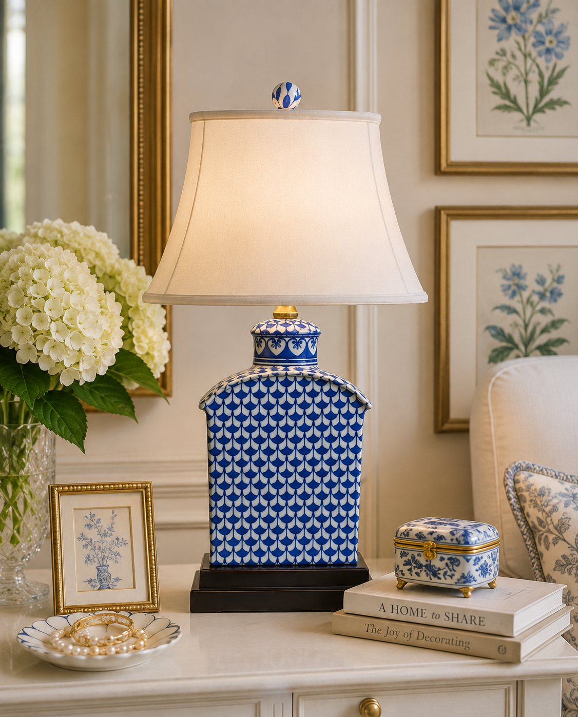 BLUE & WHITE FISH SCALE LAMP