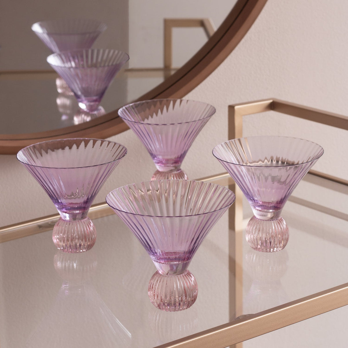 GLASS Venice Martini Set of 4 (Violet and Pink) 8 fl oz