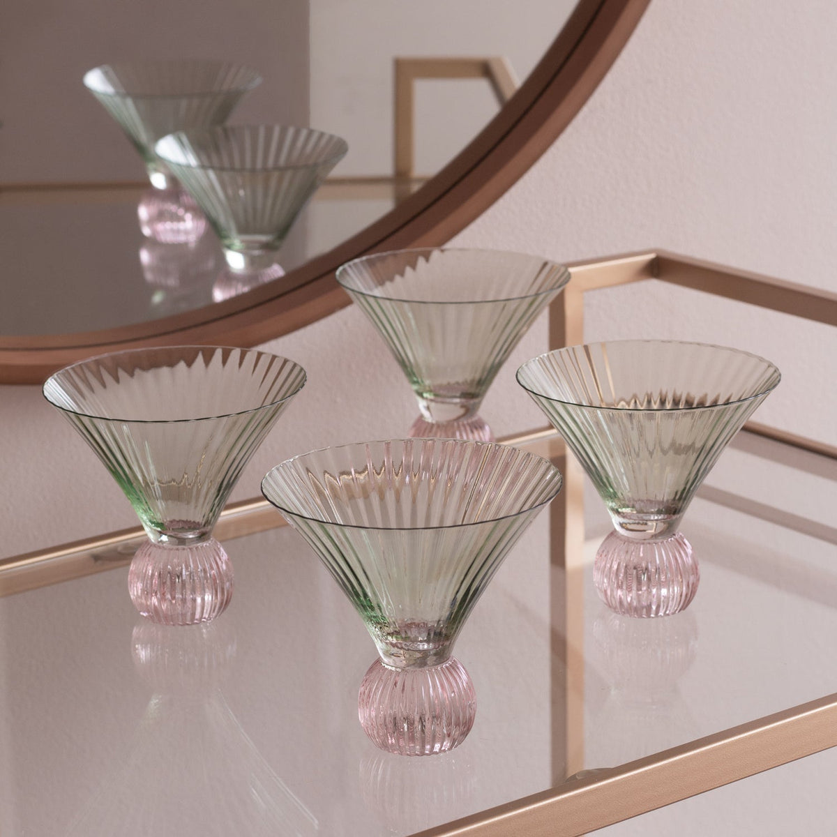GLASS Venice Martini Set of 4 (Green and Pink) 8 fl oz