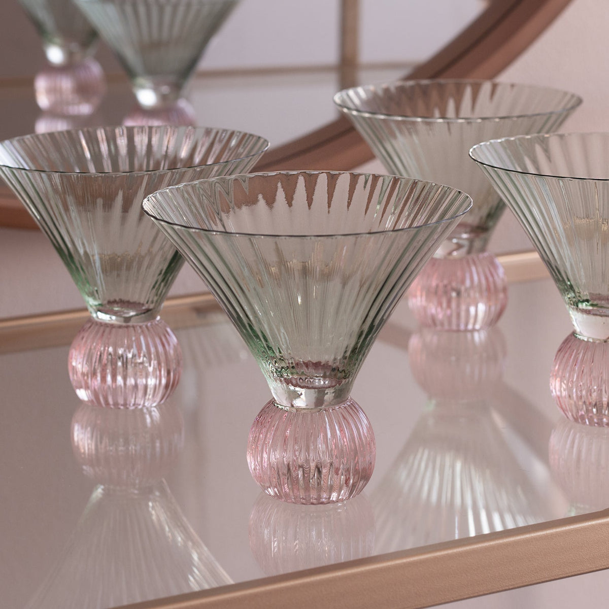 GLASS Venice Martini Set of 4 (Green and Pink) 8 fl oz