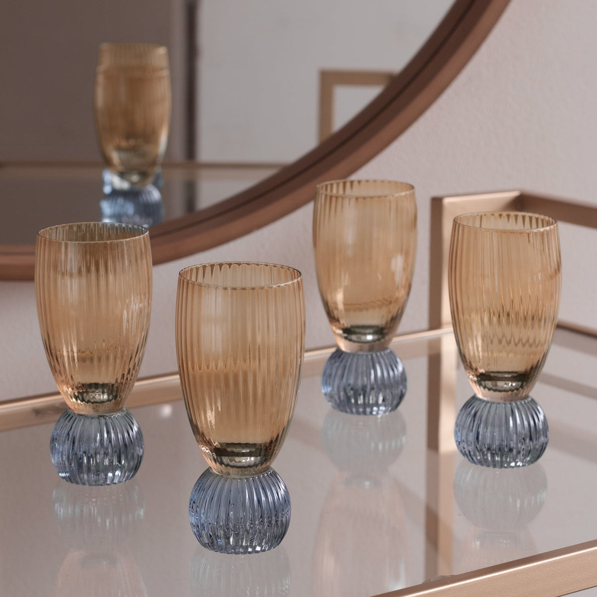 GLASS Venice Shot Glass Set of 4 (Amber and Blue ) 6 fl oz