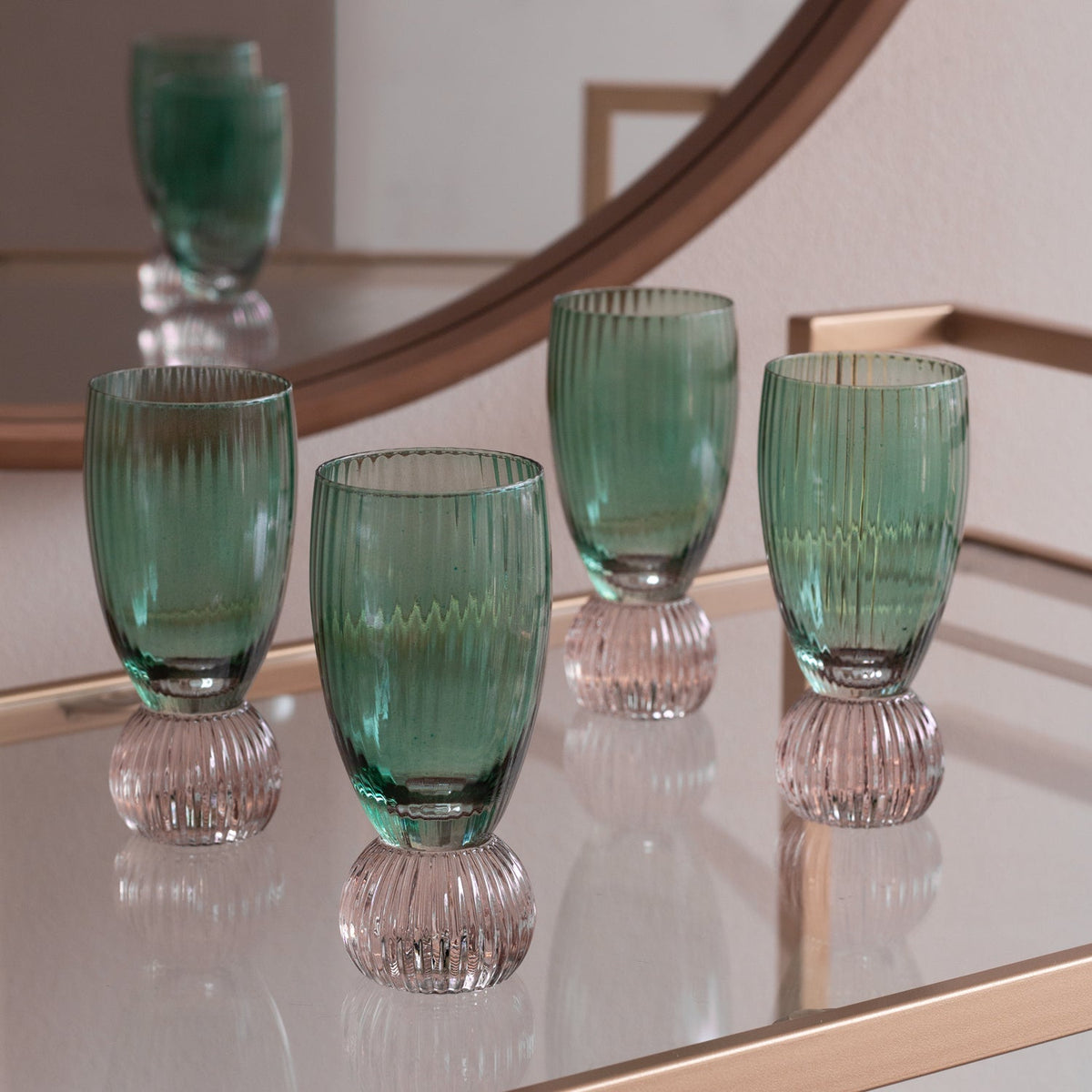 GLASS Venice Shot Glass Set of 4 (Green and Lavender) 6 fl oz