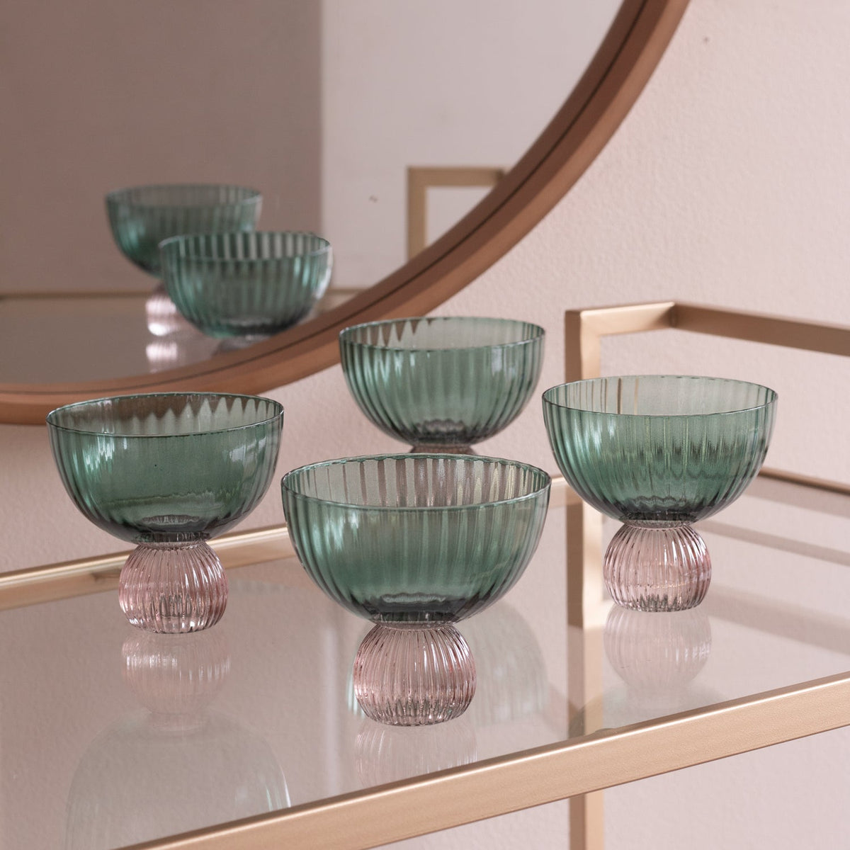 GLASS Venice Coupe Set of 4 (Green and Lavender) 8 fl oz