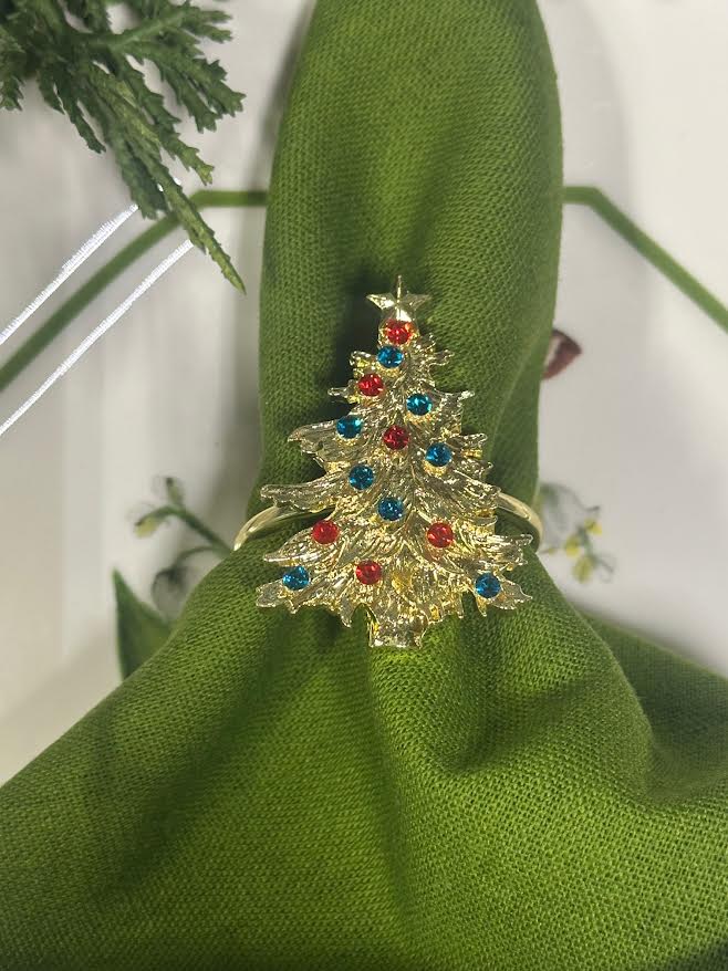 Red & Blue Light Christmas Tree Napkin Ring
