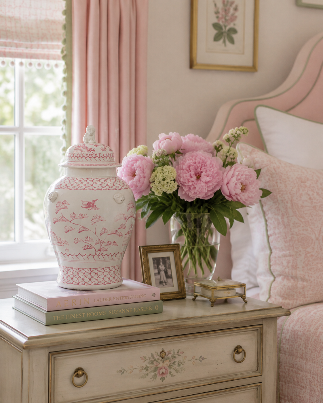 Pink & White Village Scene Jar