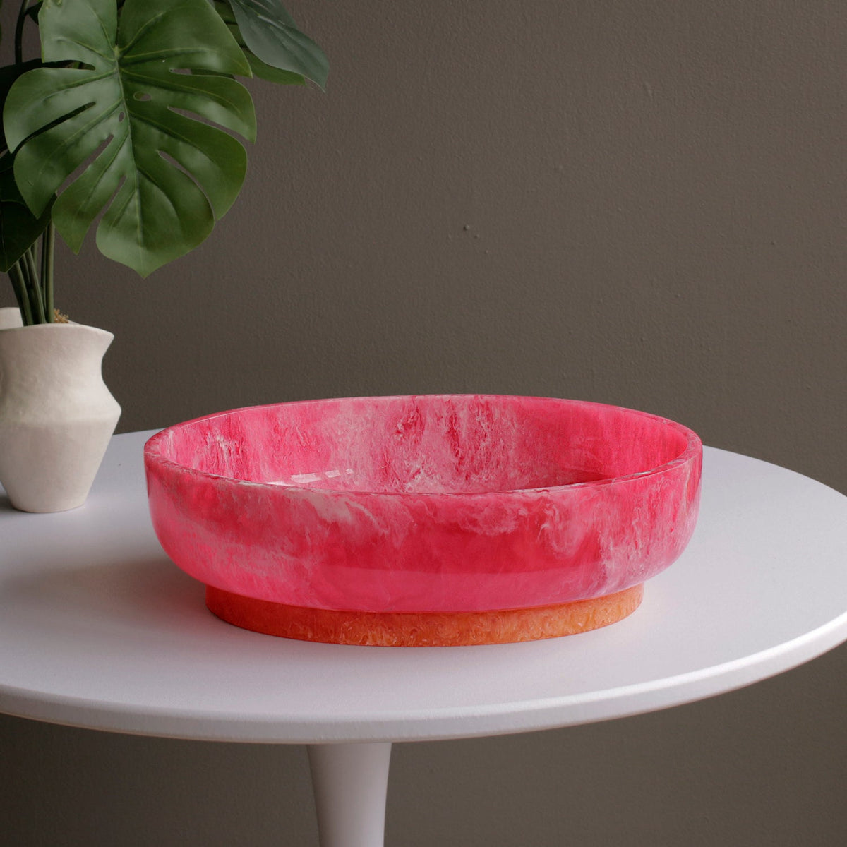 RESIN Rio Large Oval Bowl with Base (Pink and Orange)