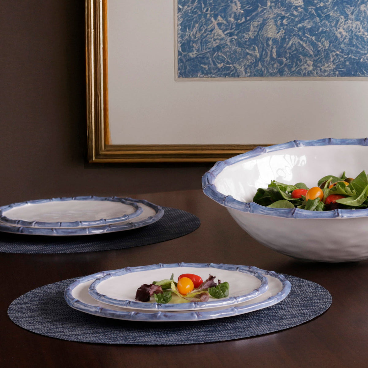 VIDA Bamboo Salad Plate Set of 4 (White and Blue)