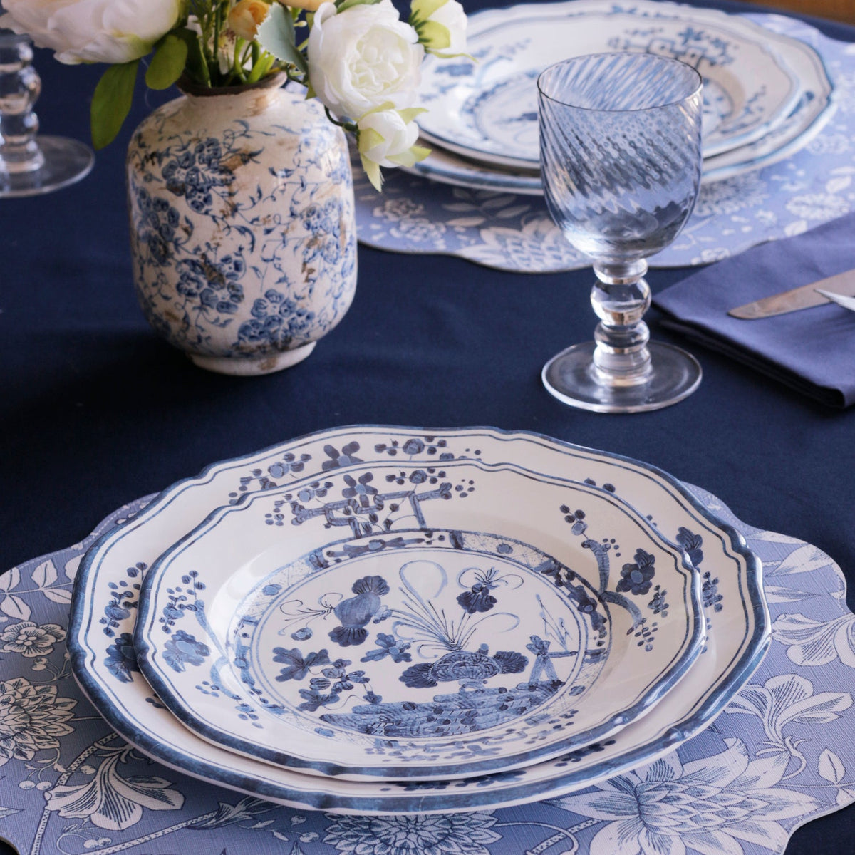 VIDA Faenza Dinner Plate Set of 4 (White and Blue)