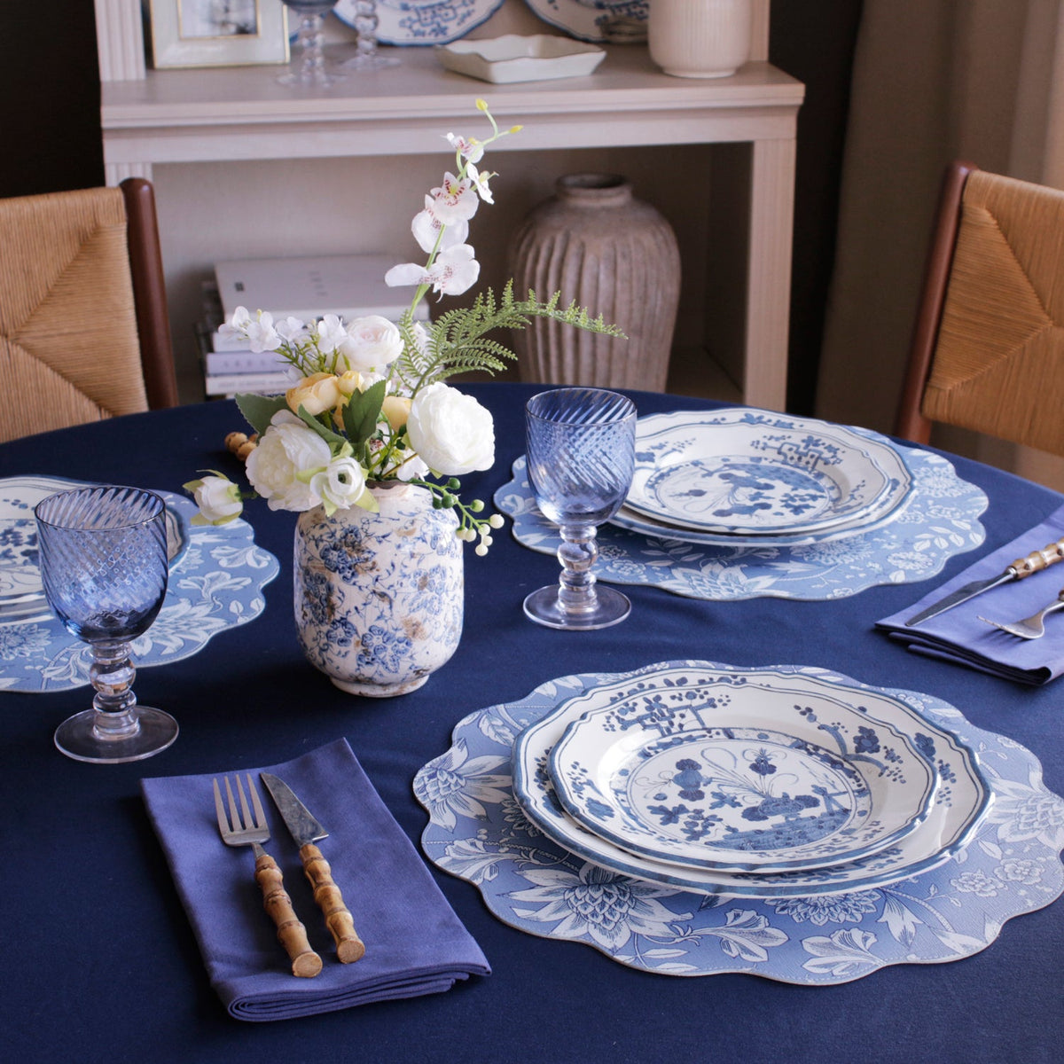 VIDA Faenza Salad Plate Set of 4 (White and Blue)