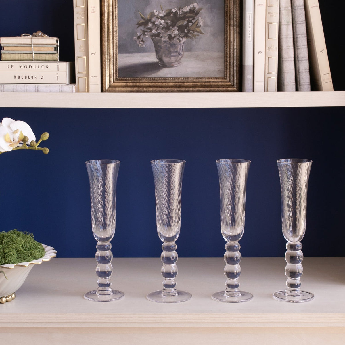 GLASS French Swirl Champagne Flute Set of 4 (Clear) 6 fl oz