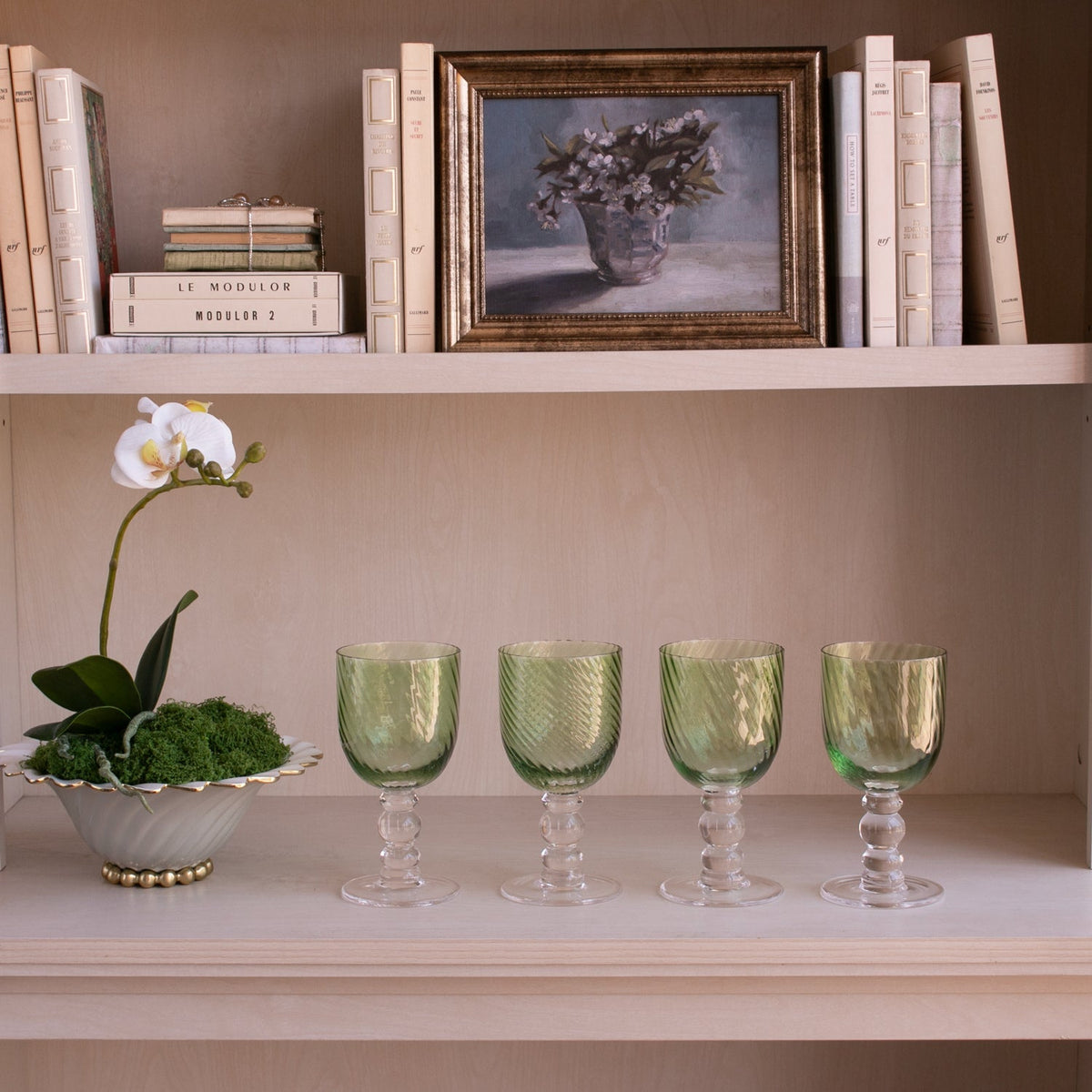 GLASS French Swirl Wine Set of 4 (Green) 8 fl oz