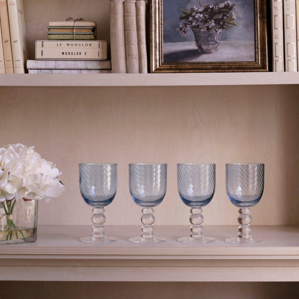 GLASS French Swirl Wine Set of 4 (Blue) 8 fl oz