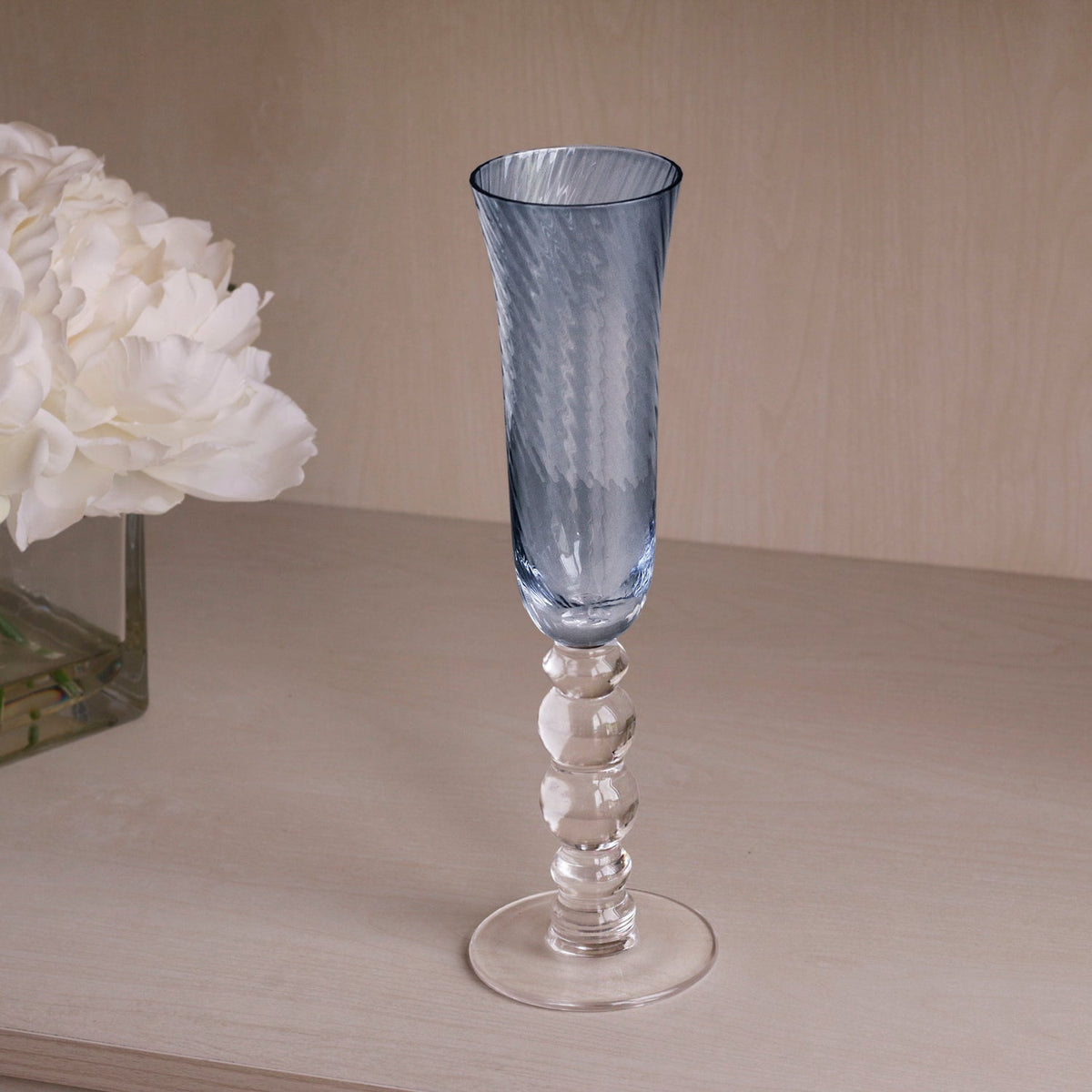 GLASS French Swirl Champagne Flute Set of 4 (Blue) 6 fl oz