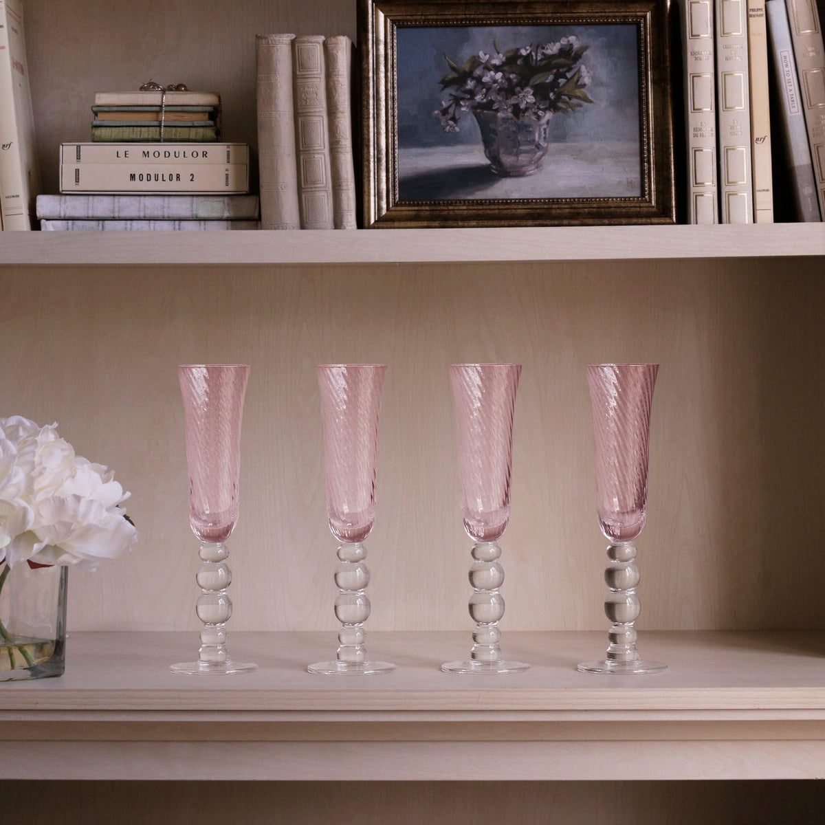 GLASS French Swirl Champagne Flute Set of 4 (Pink) 6 fl oz