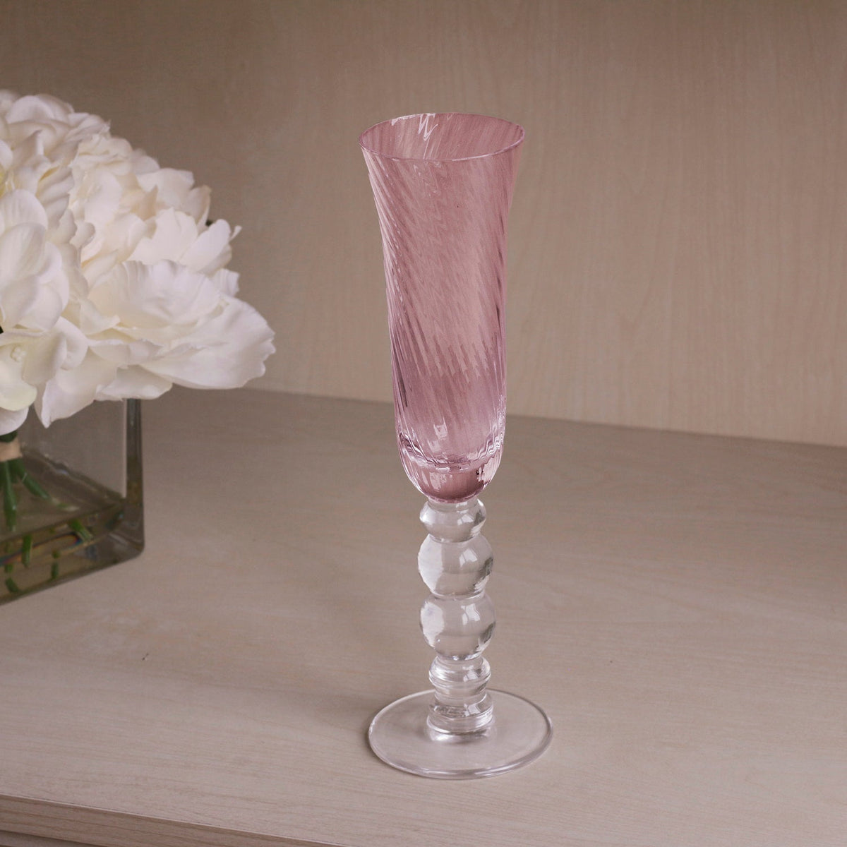 GLASS French Swirl Champagne Flute Set of 4 (Pink) 6 fl oz