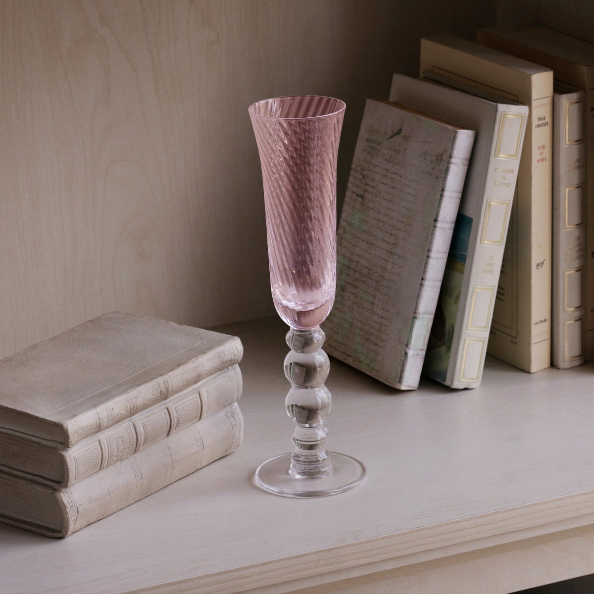 GLASS French Swirl Champagne Flute Set of 4 (Pink) 6 fl oz