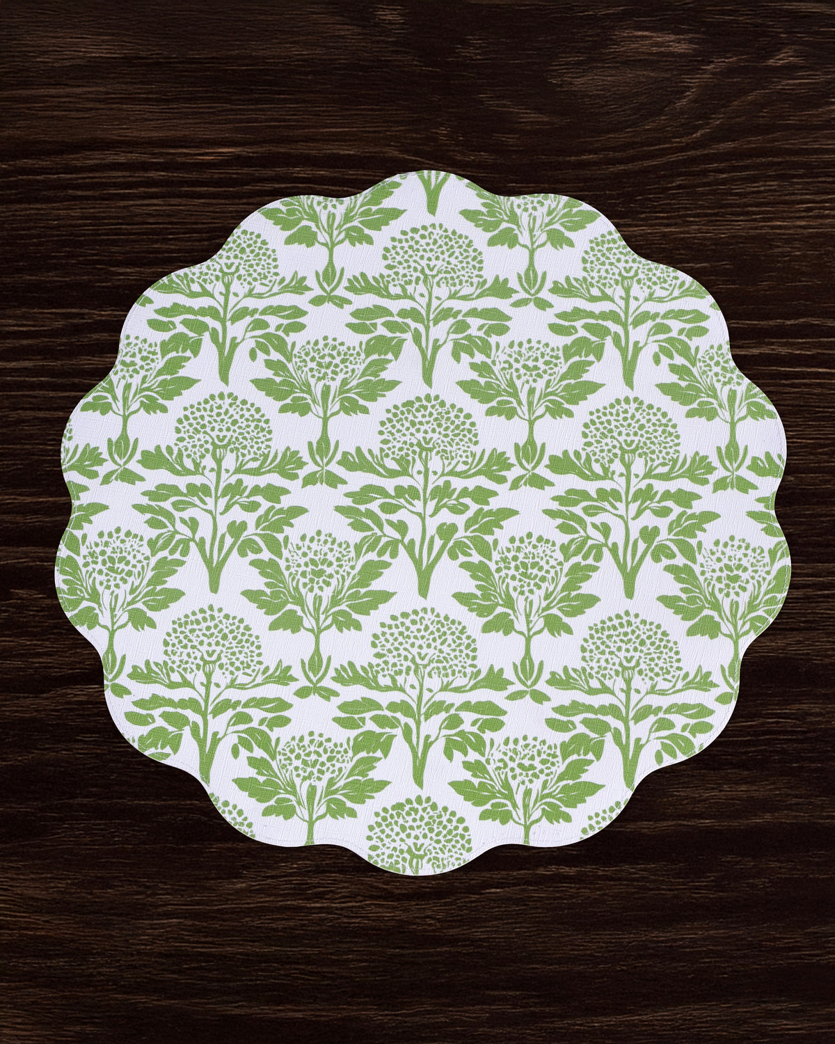 VIDA Chinoiserie Reversible  Round Placemats Set of 4 Green & White