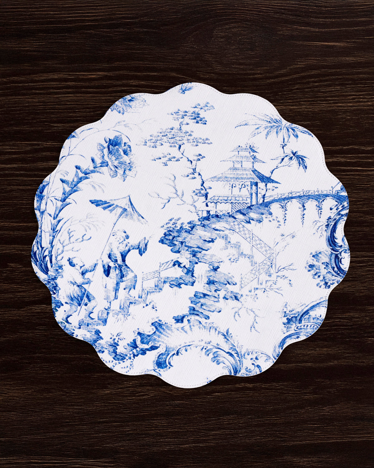 VIDA Chinoiserie Reversible  Round Placemats Set of 4 Blue & White