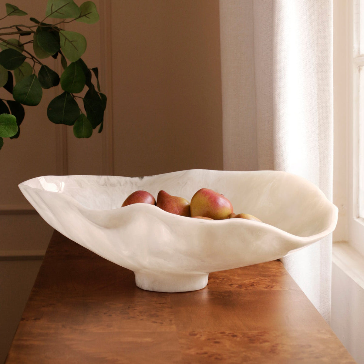 RESIN Alabaster Large Oval Bowl White Swirl
